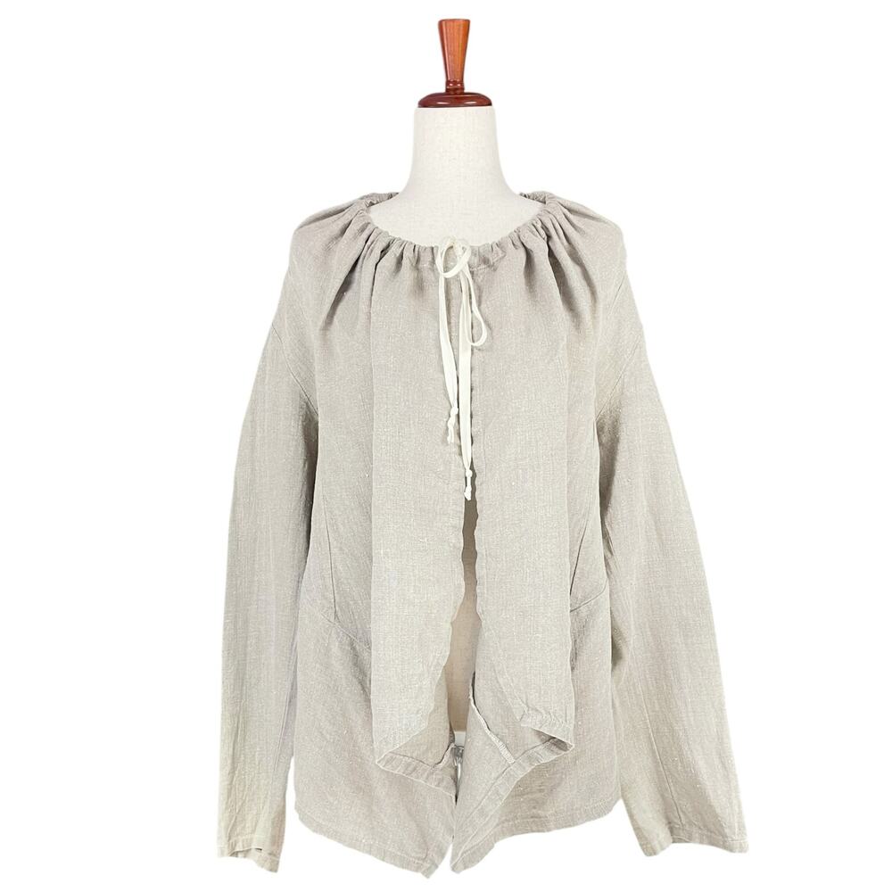 BRYN WALKER Kai Linen Long-Sleeve Tie-Front Waterfall Jacket S Beige Lagenlook